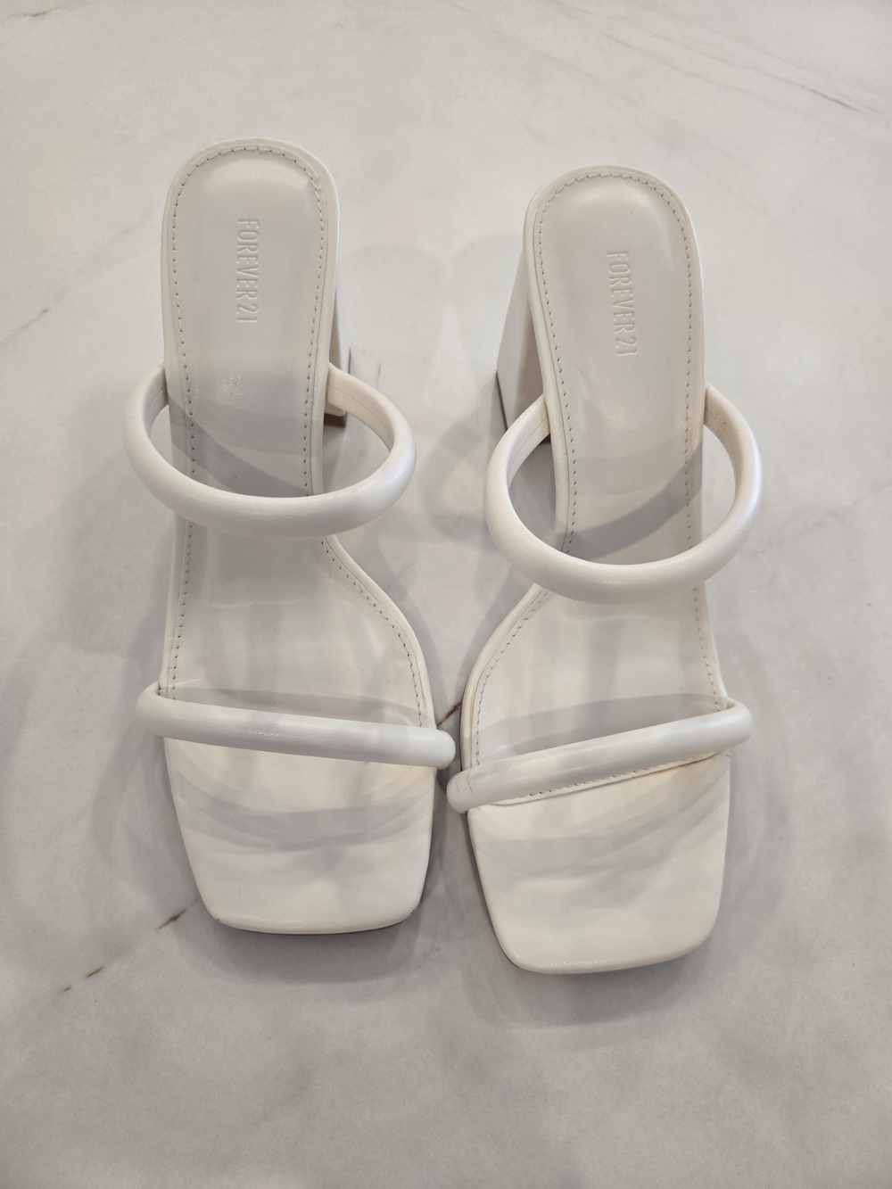 Forever 21 White Strappy Block Heel Sandals 6.5
